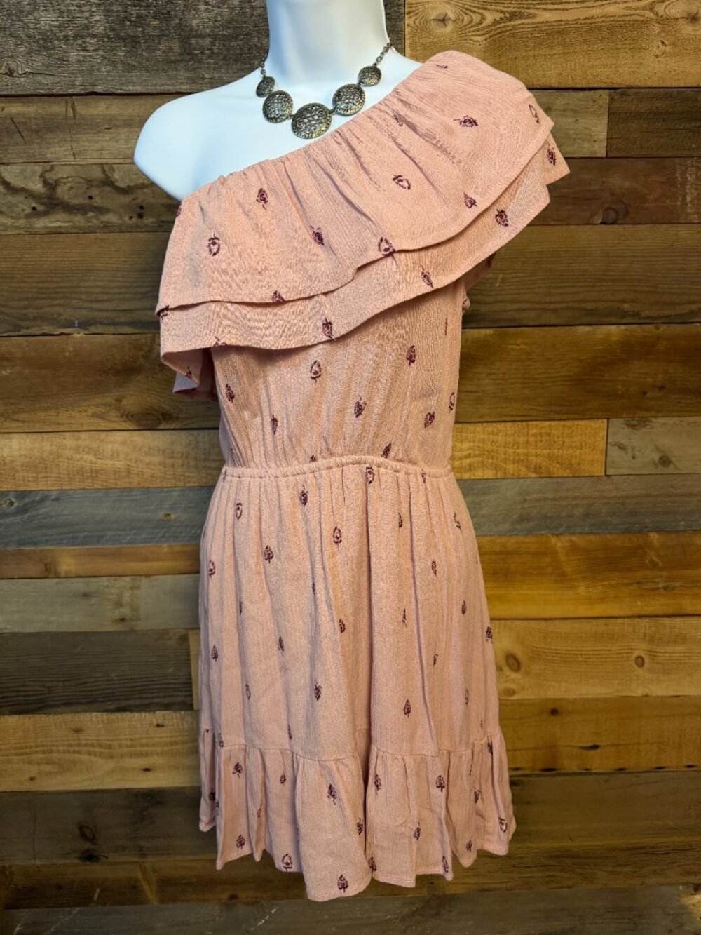 Mossimo One shoulder ruffle Mini Dress XS Pink floral Boho summer